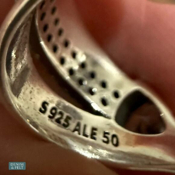 Pandora Sparkling Bow Crossover Ring Sterling Silver Cubic Zirconia Sz 5 - Picture 15 of 16